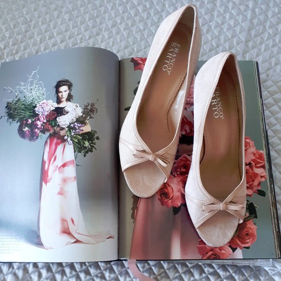 NWOT Franco Sarto pink suede open toe wedge shoes - Picture 2 of 7